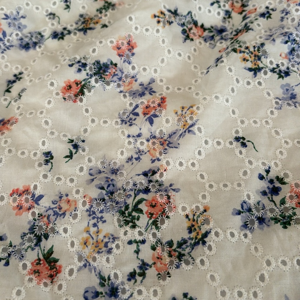 CeCe balloon puffy sleeves blouse eyelet floral pattern white lined body Sz XL - Picture 9 of 14
